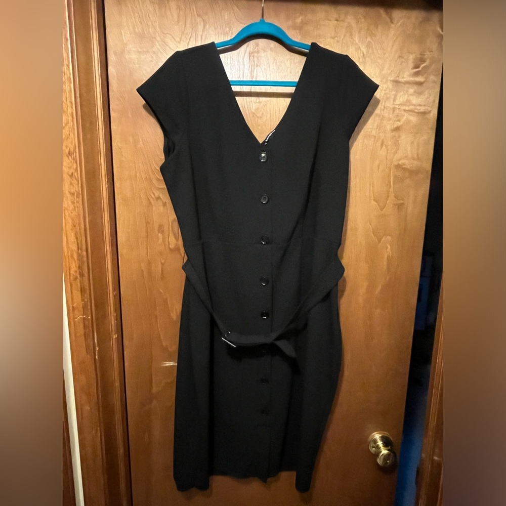 Express Black belted midi dress